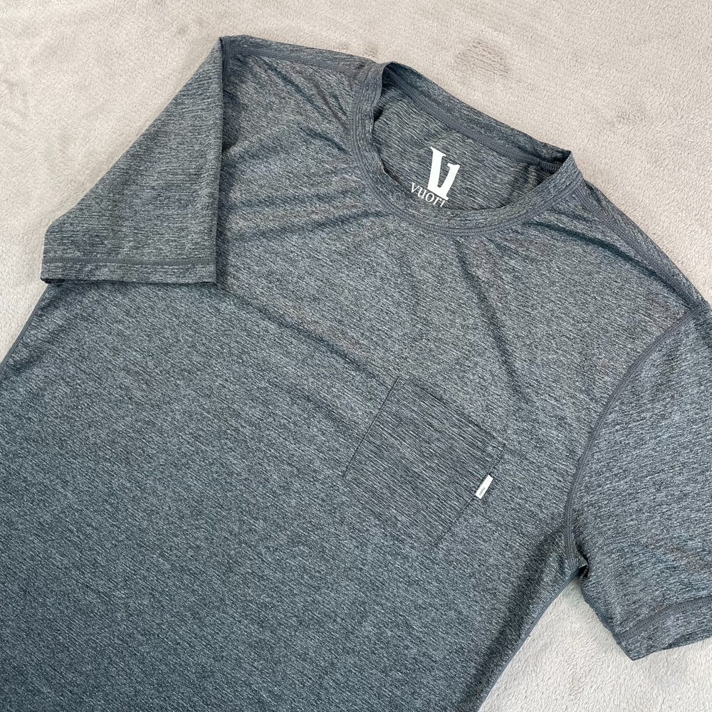 Vuori Tradewind Performance Pocket T Shirt Men Large Heather Grey Wicking Gym